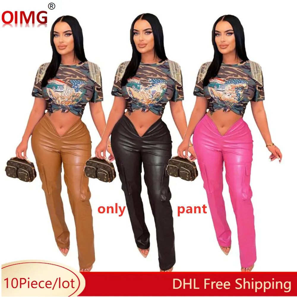 10 Wholesale PU Leather Pockets Cargo Pants Women Fashion Sexy V Cut Low  Waist Unique Straight Pants Summer Street Trousers 9755 - AliExpress