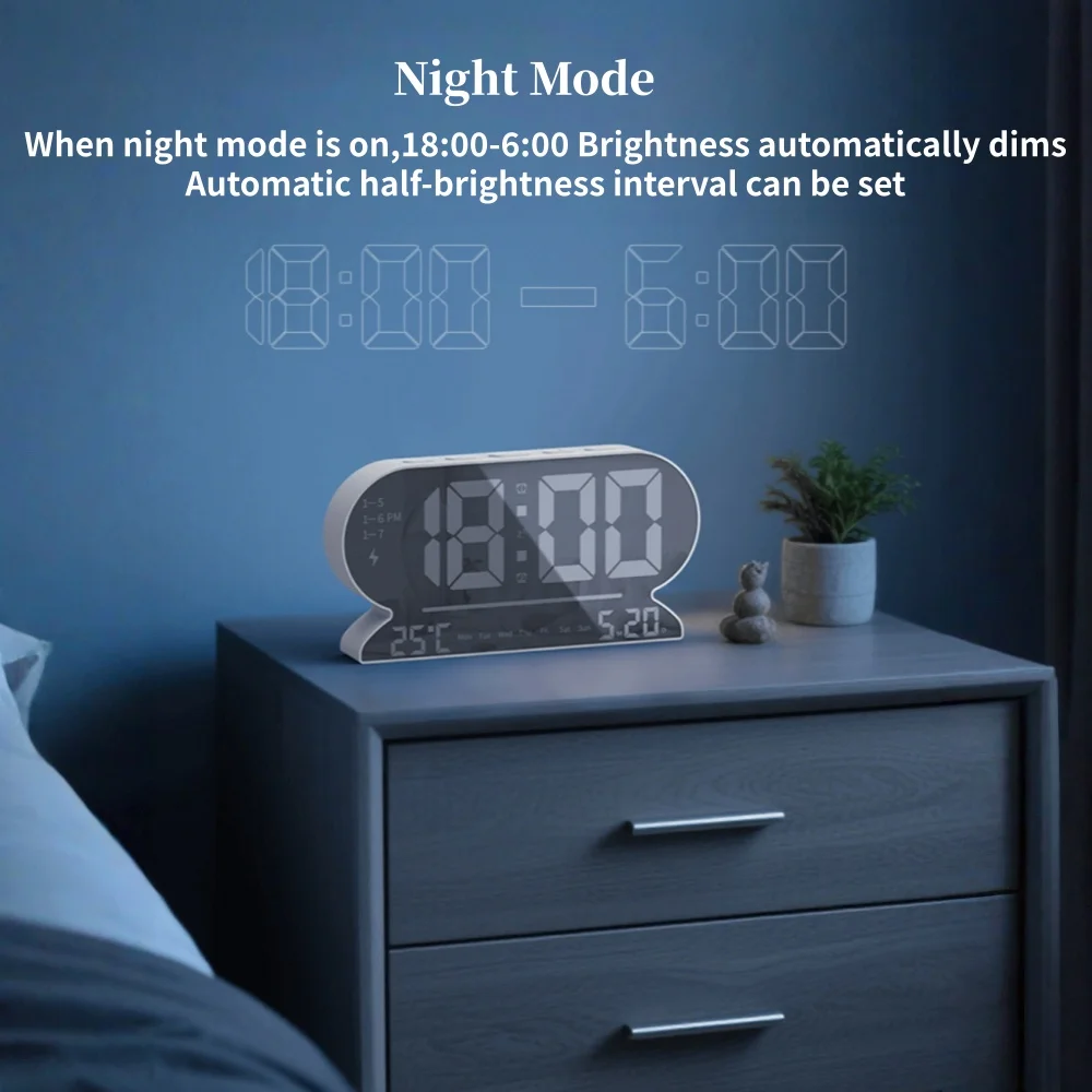 USB Powered LED Alarm Clock with Temperature Display and Adjustable Brightness