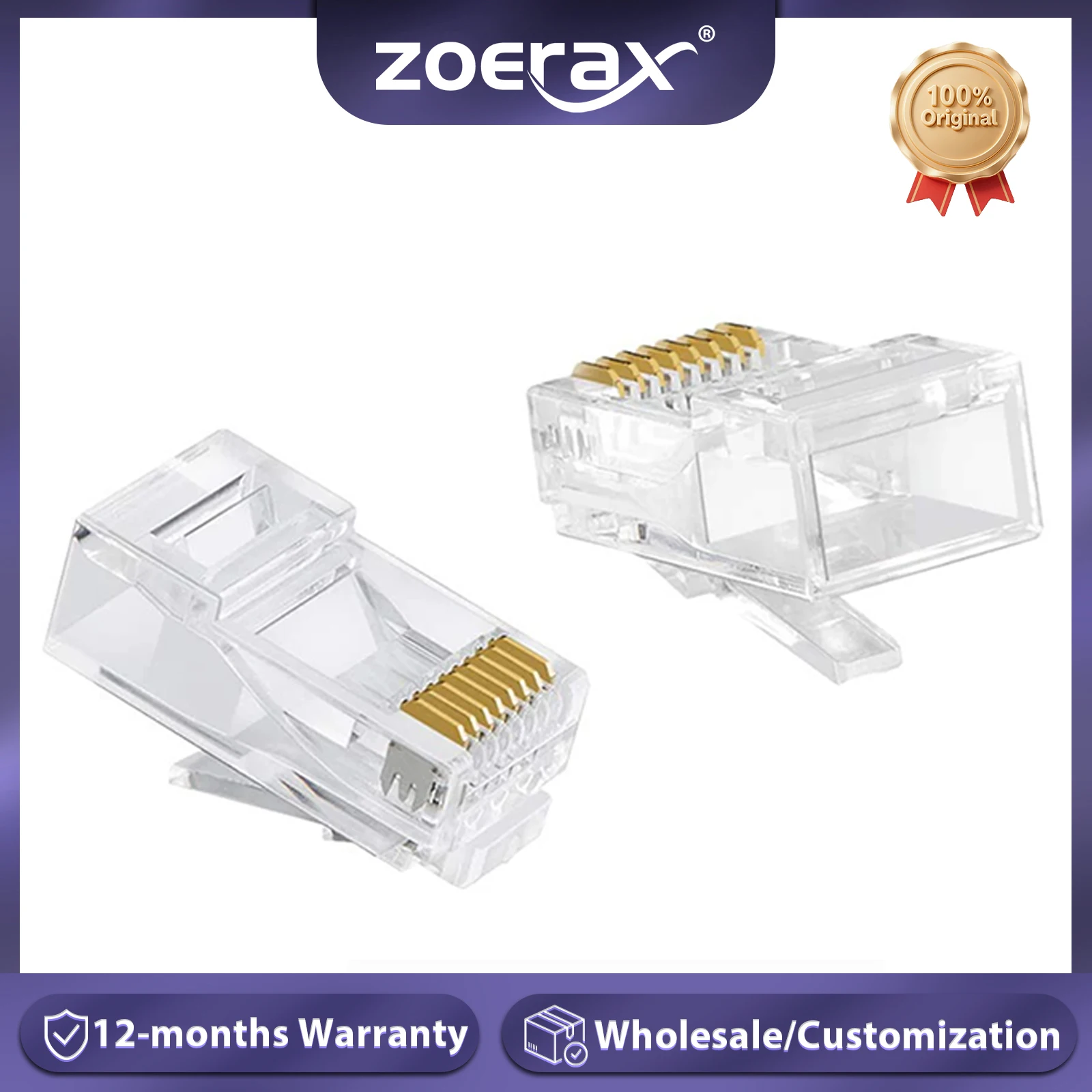 WEB world electronic business Confezione da100 pezzi - Plug RJ45 Cat.6 Non Schermato Connettore Rete Ethernet LAN 8 Pin Contatti Dorati UTP - Trasparente