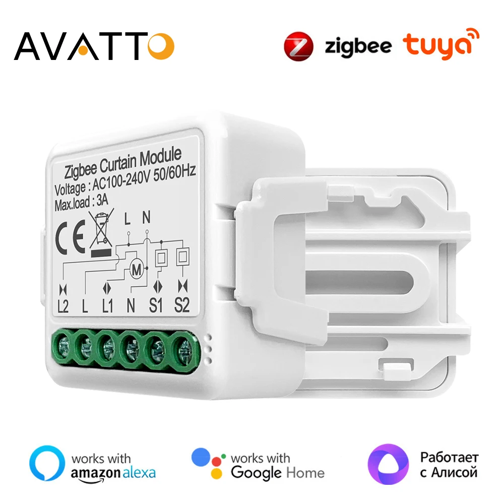 

AVATTO Zigbee Smart Curtain Module For Roller Blind Shutter,Tuya 1/2 Gang Remote Blind Curtain Switch Work For Google Home Alexa