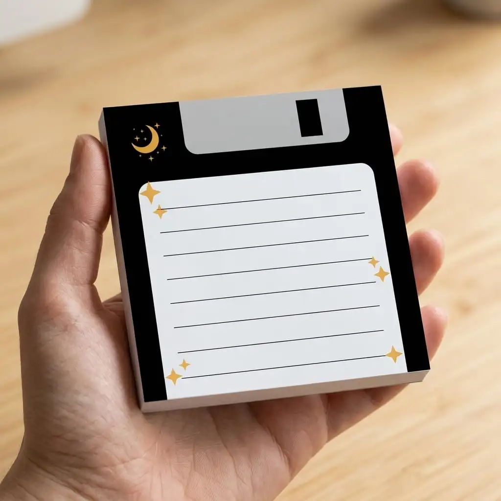 Vintage Floppy Disk Sticky Notes Set - Celestial Moon Notepad for Office Decor & Aesthetic Planner Supplies