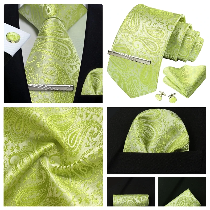 Herren Gold schwarz Paisley Seide Krawatte für Männer Luxus Geschenk klassische Krawatte Taschentuch Manschetten knöpfe Krawatten klammer Set formale Hochzeit Accessoires – Detail 8