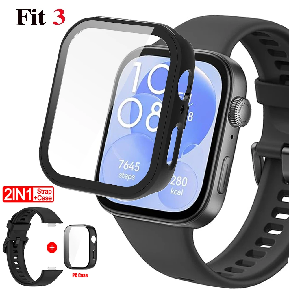 Silicone Watchband with PC Case and Screen Protector for Huawei Watch Fit3 - Replacement Accessories
