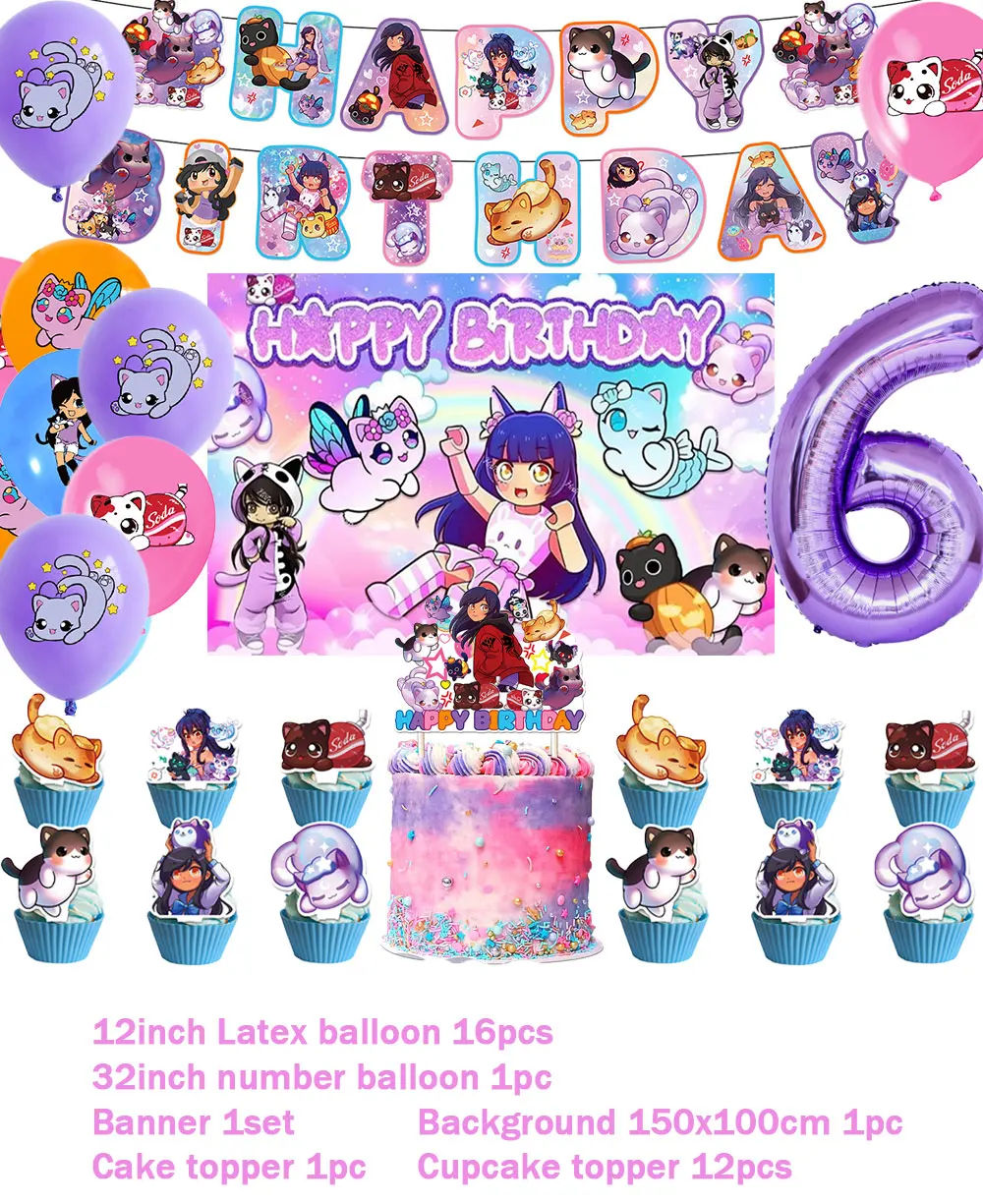 Aphmau Plüschtiere Cartoon Thema DIY Luftballons Party liefert Geburtstag Banner Latex Ballon Dekoration Kuchen liefert Kind Mädchen Geschenk – Detail 1