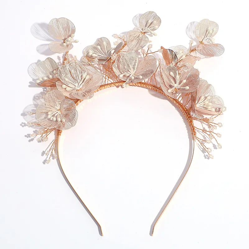 

SLBRIDAL Handmade Baroque Style Flower Pearls Bridal Tiara Headband Hair Clip Comb Pin Wedding Hair Accessories Women Jewelry