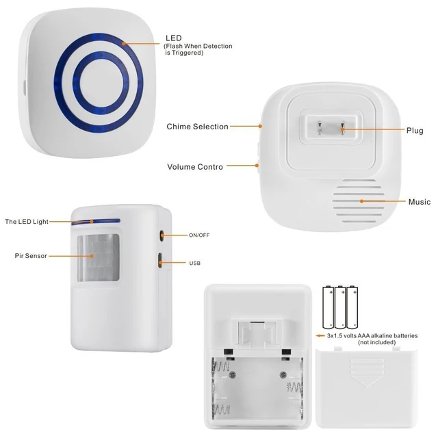 Motion Sensor Alarm Wireless Driveway Alert Home Security System Human Body Induction Smart Doorbell Sensor and Receiver Chime 4