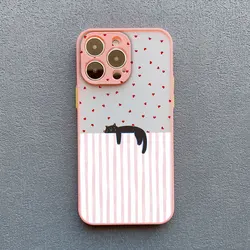 Artistic Black Cat Striped Pattern Phone Case - iPhone 11 (Pink TWM 4)
