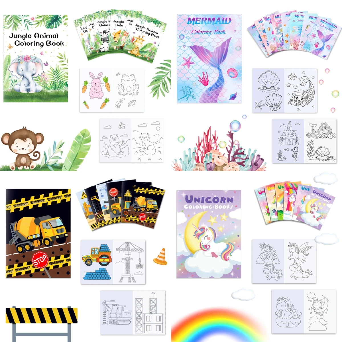 Livros de colorir infantis, animal selva, sereia, veículo de construção, unicórnio, livro de desenho, educação precoce, brinquedos de papelaria