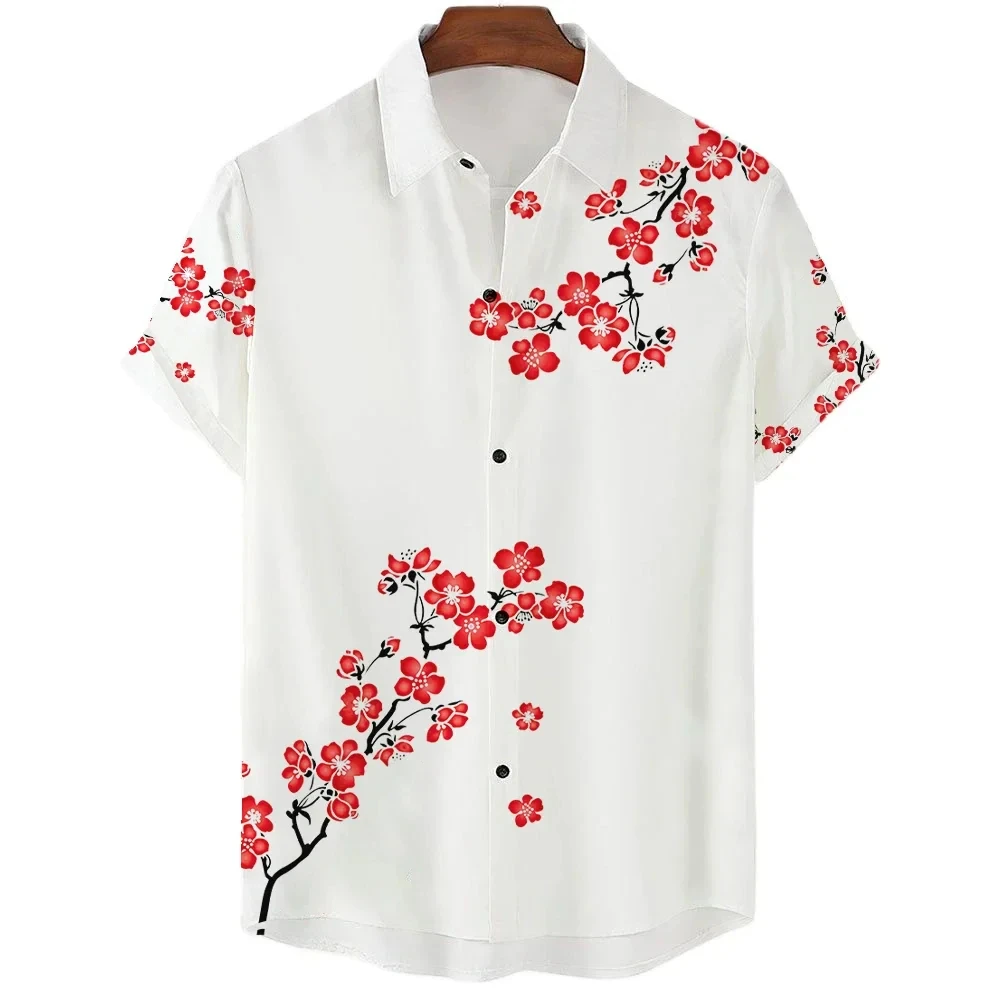 Japanese Aesthetic Cherry Blossom 3D Printed Men Shirt Man/Women Casual Fashion Short Sleeves Shirts Oversized Unisex Clothing 6