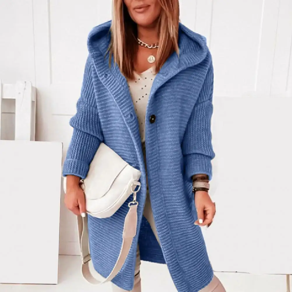

Women Autumn Sweater Cardigan Sweater Coat Stylish Women's Hooded Knit Coat Trendy Mid-length Sweater Outwear for Autumn Winter