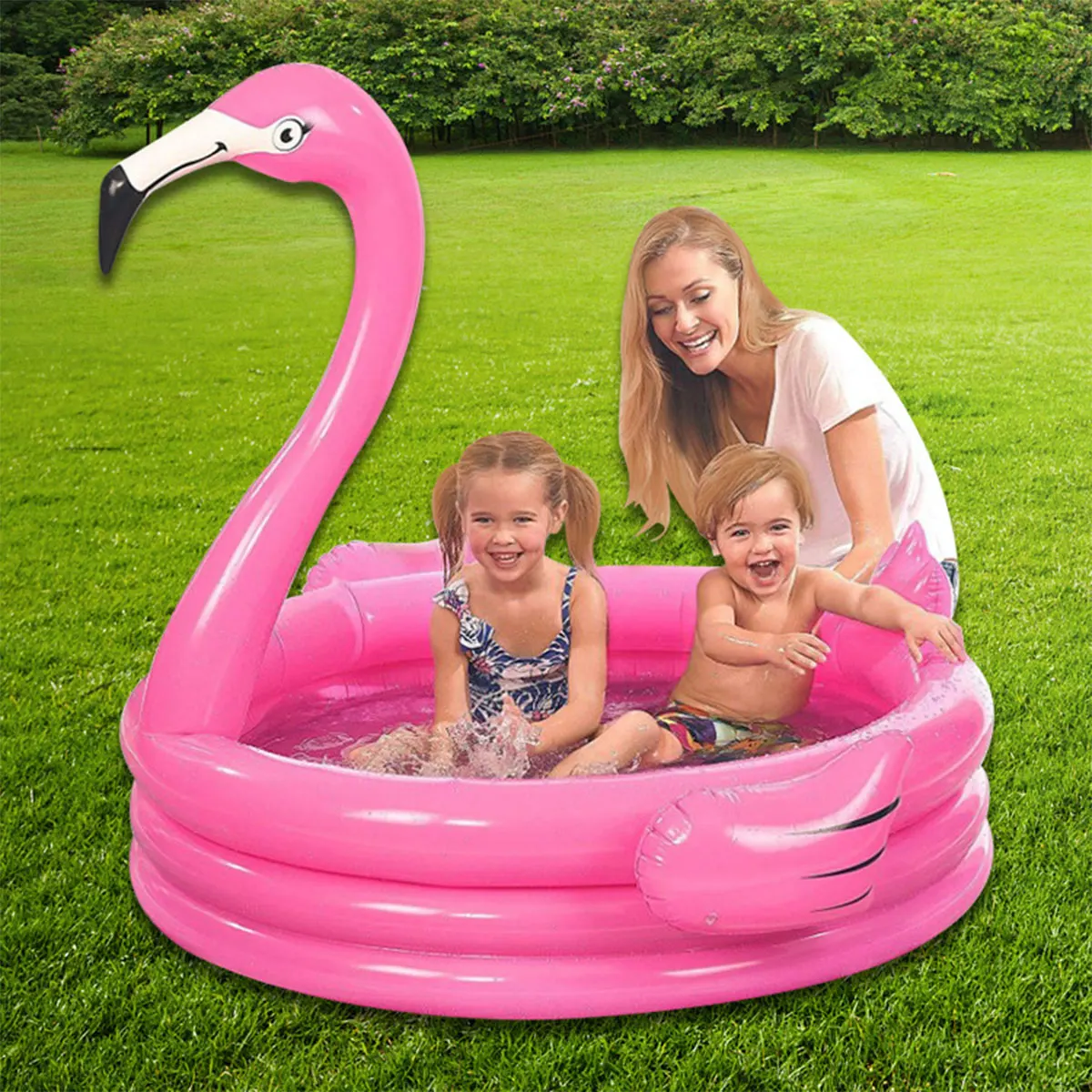 Children Inflatable Round Three-Ring Flamingo Pool Foldable Portable Outdoor Paddling Pool Ocean Ball Fence Playroom Decoration