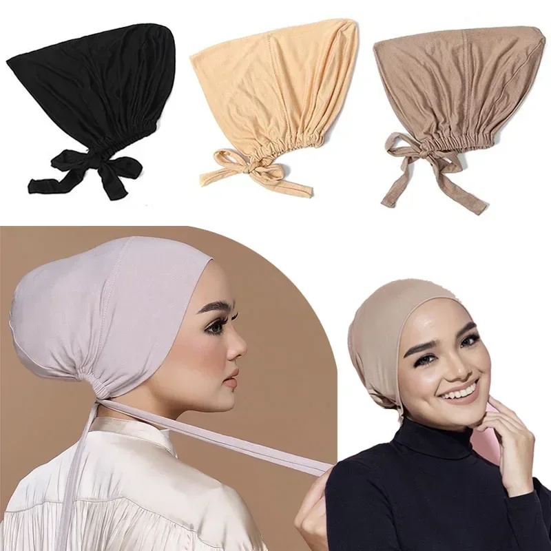 

New Soft Modal Muslim Turban Hat Inner Hijab Caps Islamic Underscarf Bonnet India Hat Female Headwrap Turbante Mujer