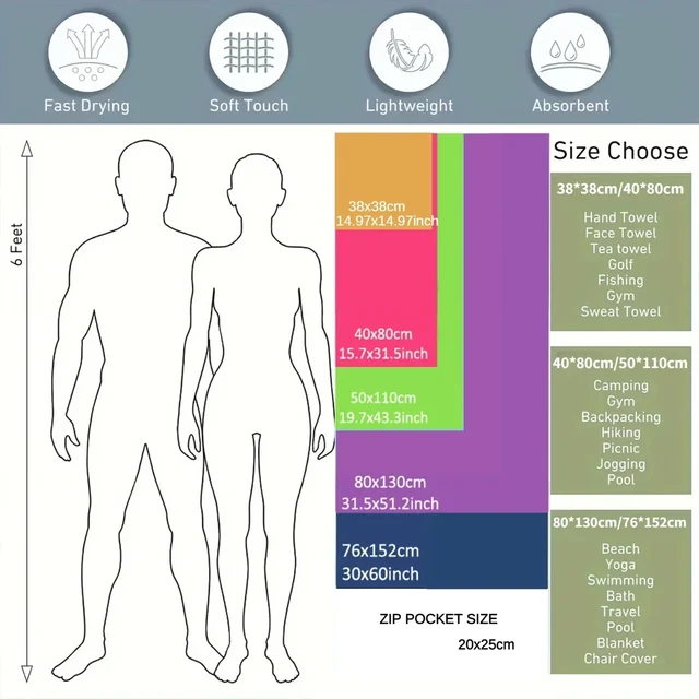 Quick-Dry Microfiber Towel - Ultra Absorbent, Compact & Sandproof for Gym, Beach, Travel & Swimming, Lightweight Sports Towel 2