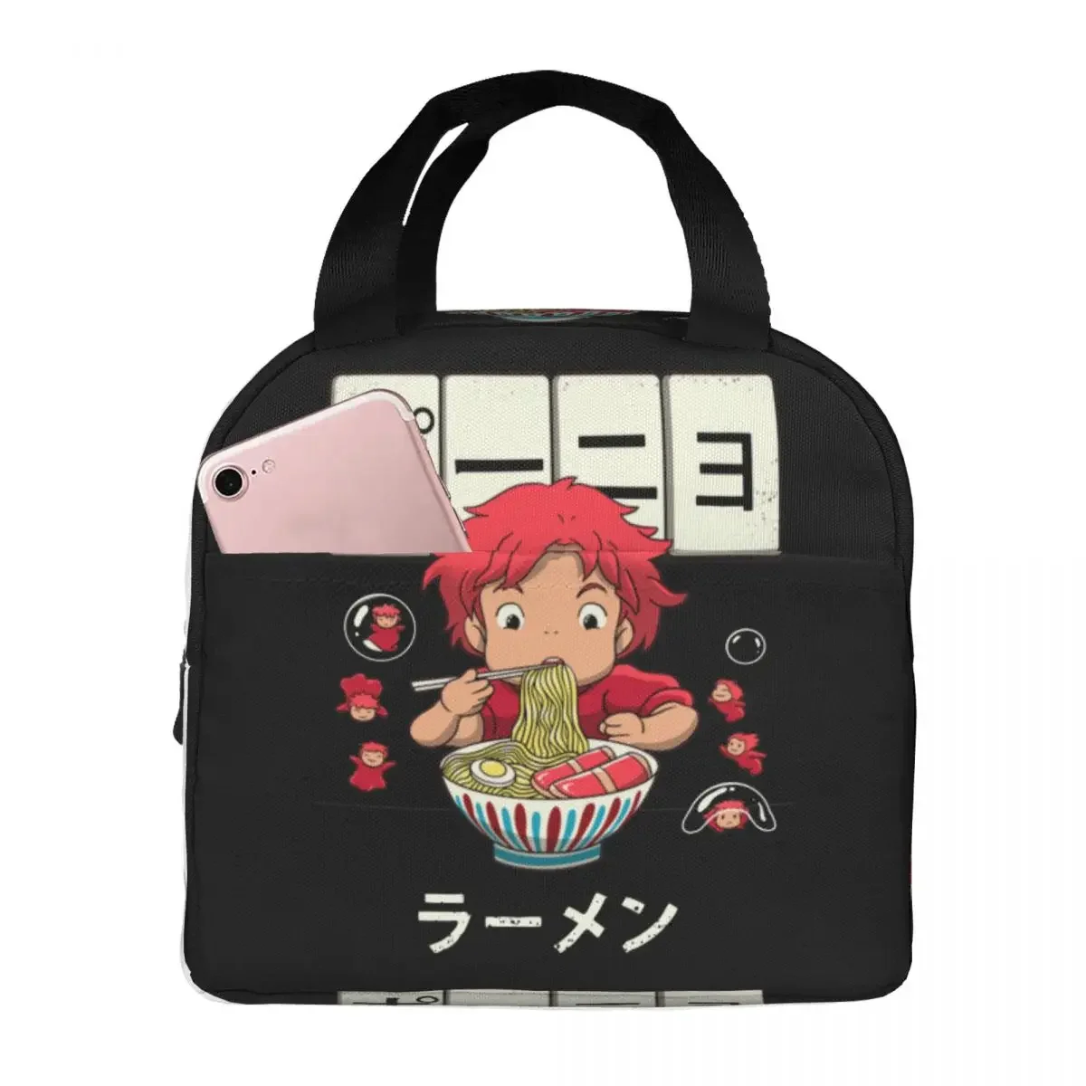 

Lunch Bag for Women Kids Ponyo On The Cliff Ramen Thermal Cooler Bag Portable Picnic Ghibli Canvas Lunch Box Handbags