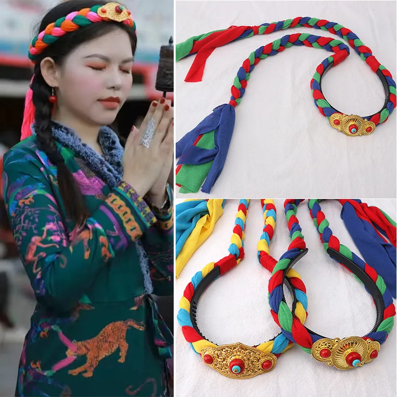 Chinese Antique Tibetan Style Headdress Ponytail Wig Tibetan Braid Hair ...