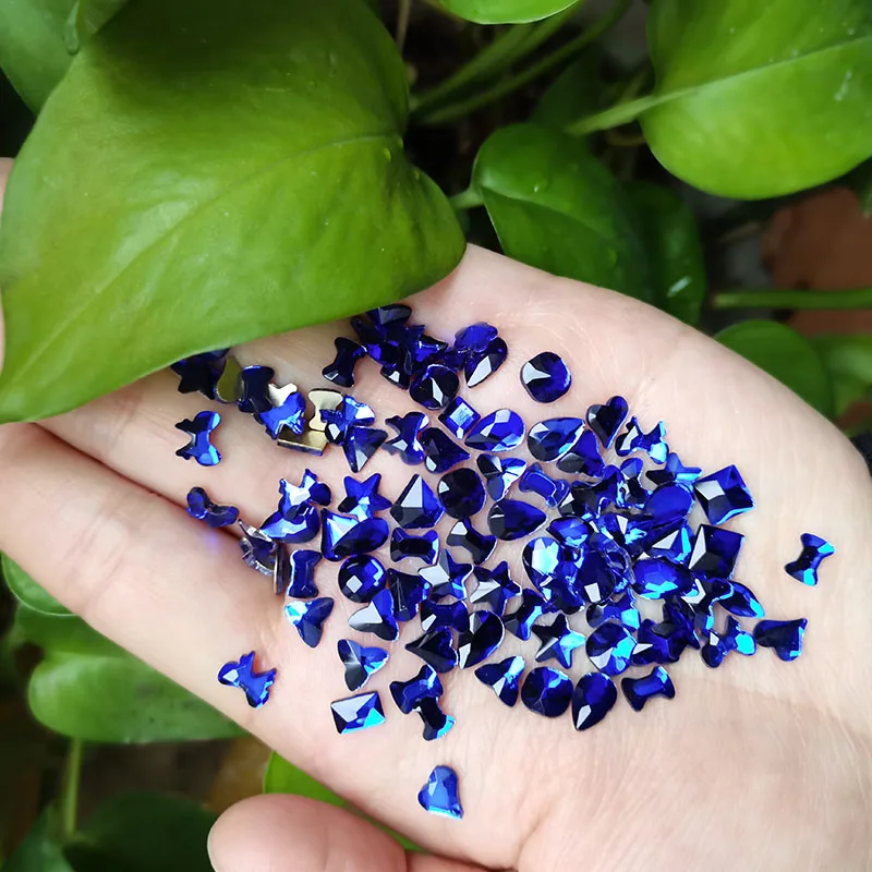 

100PCS Valentine's Day 3D Nail Rhinestone Holographic Flat Bottom Water Drop Diamond Square Flower Gem DIY Manicure Nail Charm &
