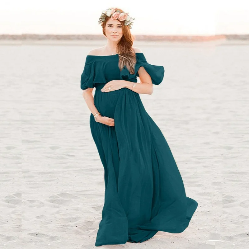 European and American Pregnant Women's Loose Trailing One-shoulder Maternity Dress Maternity Clothes Set