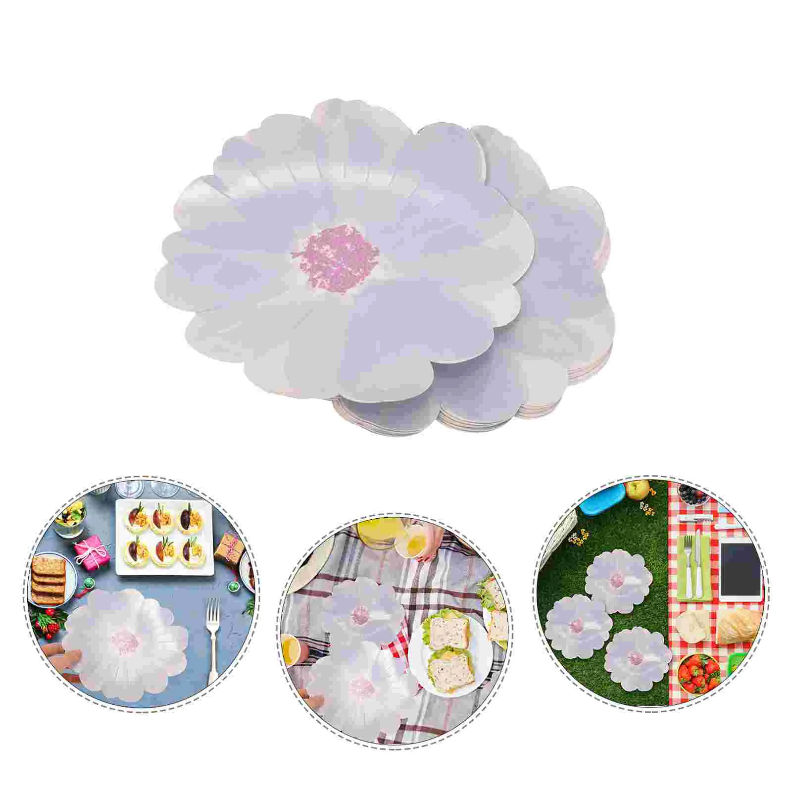 8 Pcs Blue Flower Tableware Disposable Paper Plates Party Catering Trays Dessert Plates Cookie Trays Fruit Candy