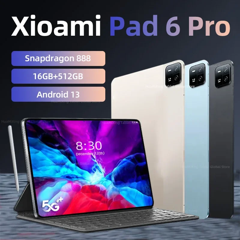 

2023 Оригинальный планшет Pad 6 Pro, планшетный ПК с процессором Snapdragon 888, 10000 мАч, Android 13, 11 дюймов, 16 ГБ + 512 ГБ, смартфон с экраном HD 4K, Wi-Fi, Mi