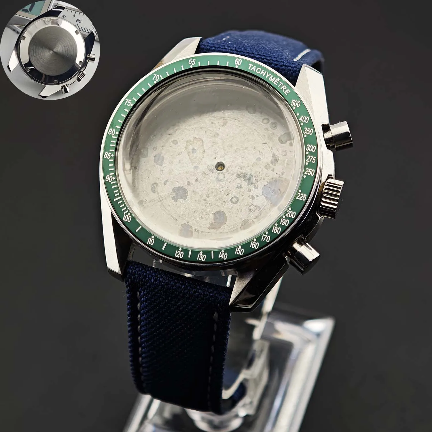 Men's 39.7mm Stainless Steel Watch Case with Moon Back Cover