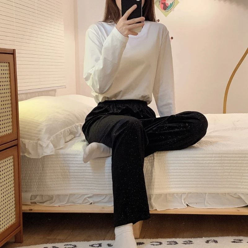 New Autumn and Winter Pajamas Women's Imitation Cotton Long Sleeve Fragrant Gold Velvet Pants Sweet and Advanced Home Fur Set