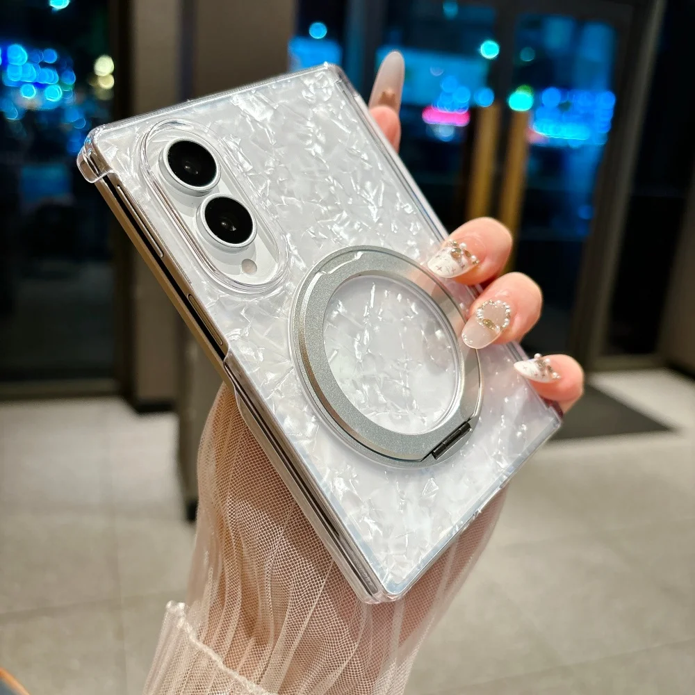 MagSafe 360° Rotating Bracket Case with Stylish Shell Pattern Cover