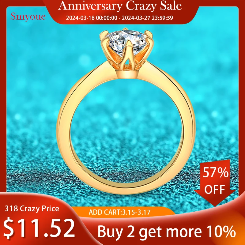 

Smyoue 18k Gold Plated 1ct Moissanite Ring for Women Sparkling Classic Wedding Promise Band 925 Sterling Silver Jewelry 3 Colors