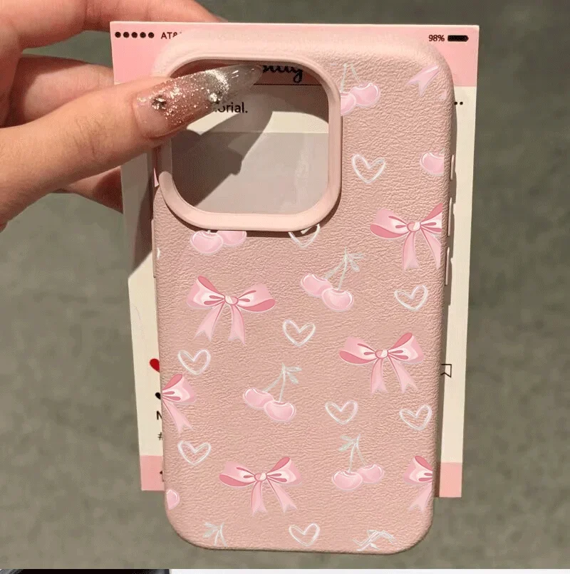 Girly Pink Bowknot Cherry Soft Phone Case