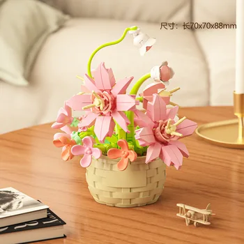 Flower Bouquet Bonsai Building Blocks Artificial Plastic Plant Dust Cover Micro Bricks Home Decoration Toy For Kid Birthday Gift 22