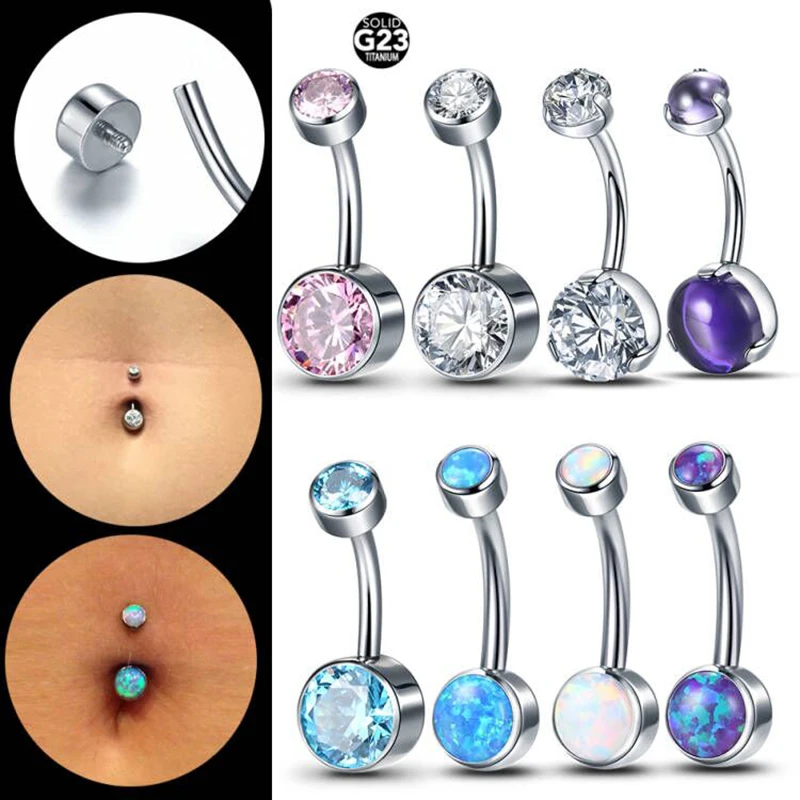 

1PC/Lot 14G Titanium Navel Piercing Belly Button Rings CZ & Opal Navel Earrings Nombril Internal Threaded Goth Pircing Ombligo