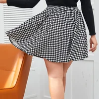 Plus Size Black And White Houndstooth Print Summer Elegant Flared Skirt Women Elastic Waist Casual Mini Skirt Large Size 6XL 7XL - Image 2