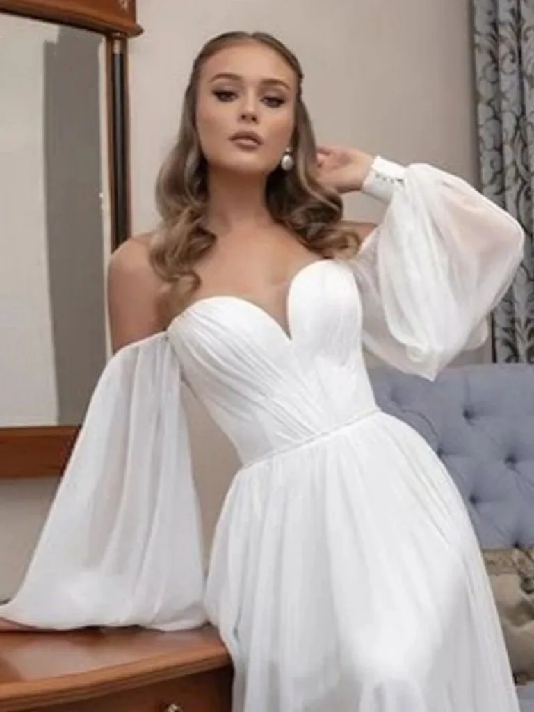 Wedding dress gloves wedding sleeve accessories White Detachable Sleeves Chiffon Wedding Arm Cover Long Puff Sleeves Photoshoot Decor for Woman Bride Accessories Bridal Gloves