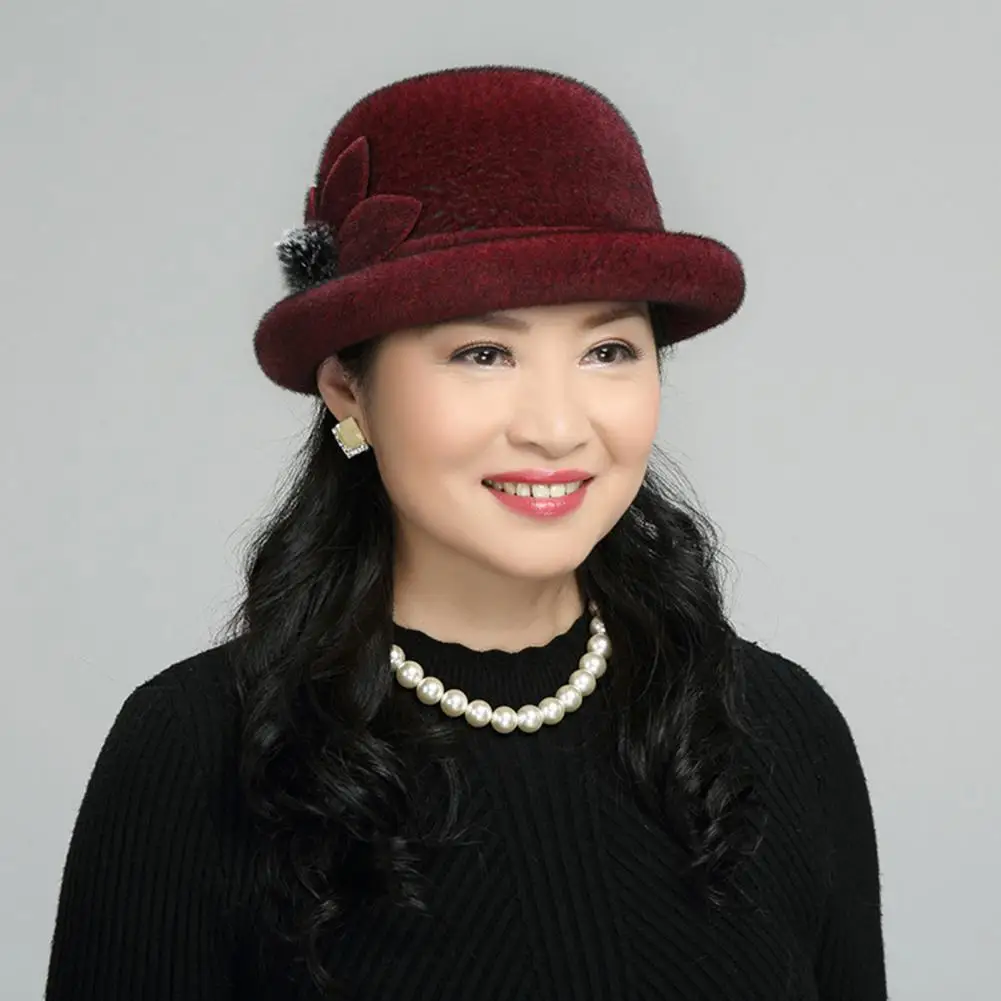 Women Winter Hat Elegant Windproof Flower Embellished Basin Hat Ultra-Thick Keep Warm Autumn Winter Imitation Fur Hat Basin Caps 2