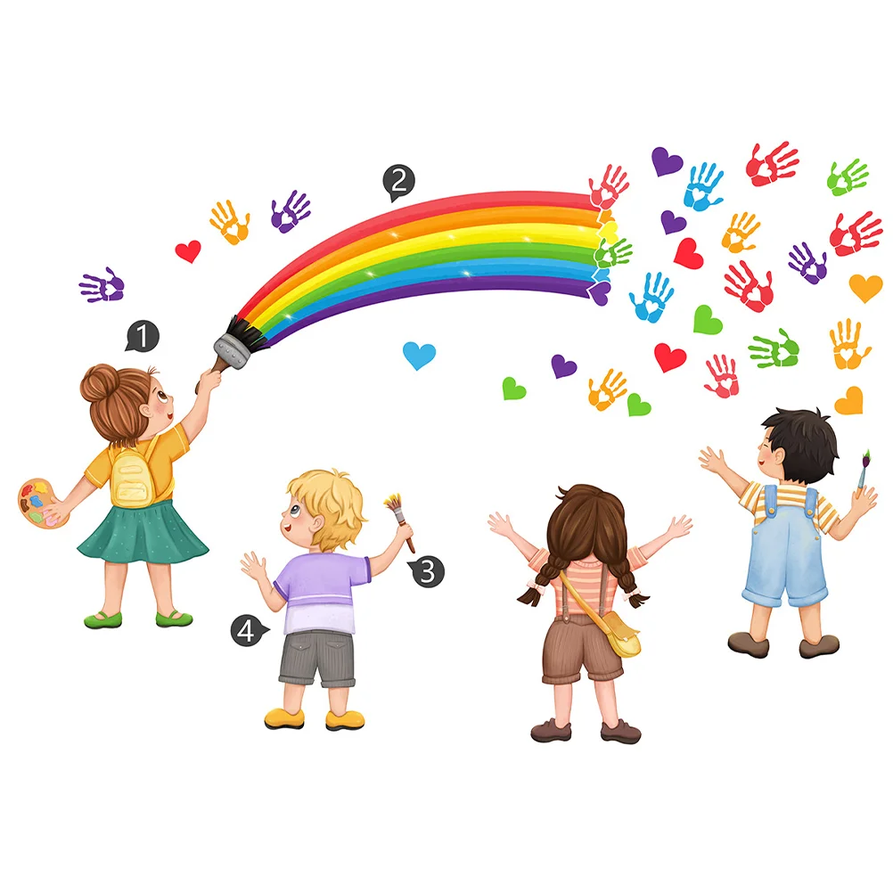 

Самоклеящаяся Радужная Наклейка на стену с мультяшным коллажем «сделай сам» для детской комнаты, декоративные наклейки для класса