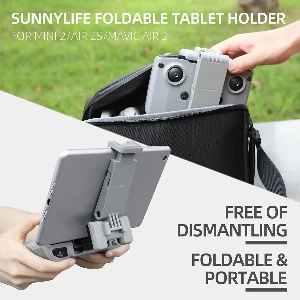 Vue de profil du support tablette pliable pour télécommande DJI Air 2S Mini 2 Mavic Air 2 montrant les articulations