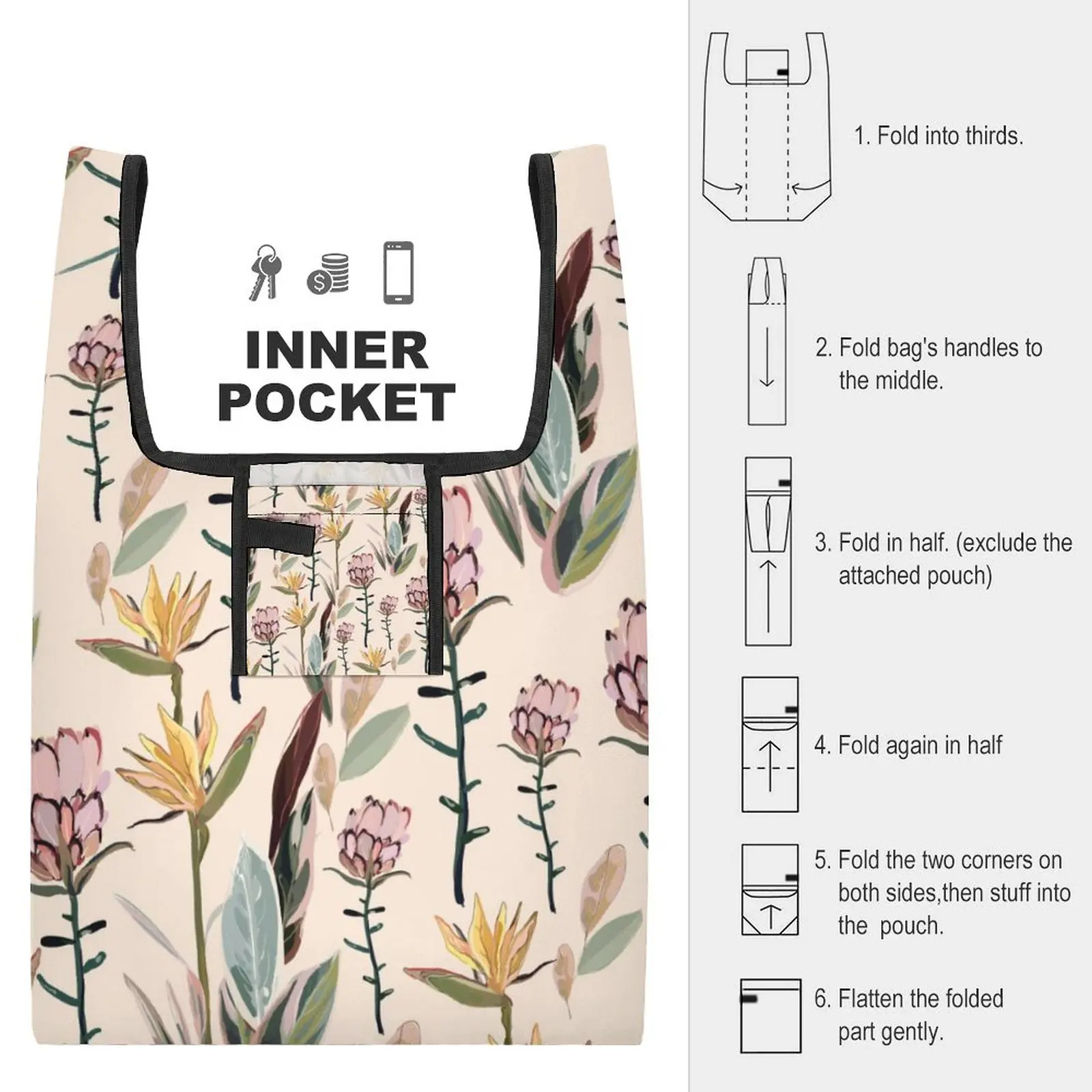 Retro Decor Shopping Bag Shopper Bag Beautiful Flowers Shopping Tote Casual Woman Double Strap Handbags Customizable Pattern