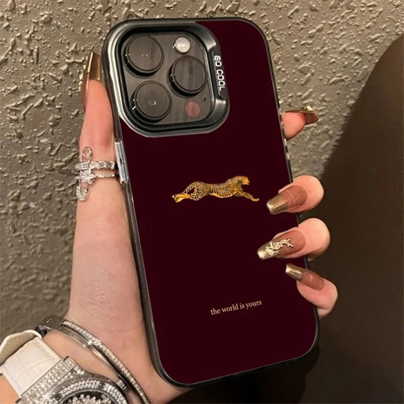เคส iPhone ลายเสือดาวสีแดงไวน์ ป้องกันกระแทก