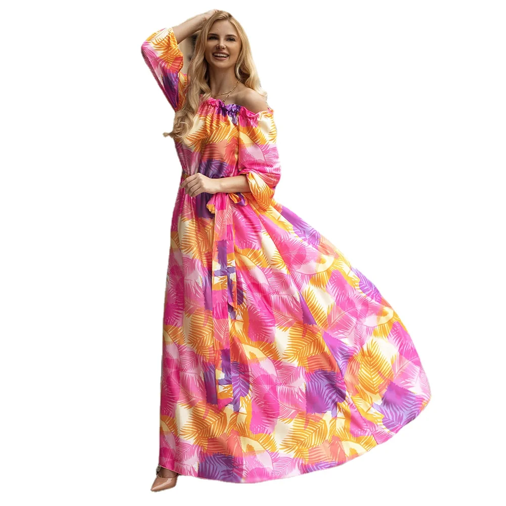 

2022 Autumn Floral Tube Top Open Back Temperament Holiday Style One-neck Dress платье женское летнее2022