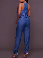 Denim Playsuit Sexy Women Elegant Blue Summer Casual Jeans Jumpsuit Romper - Image 5