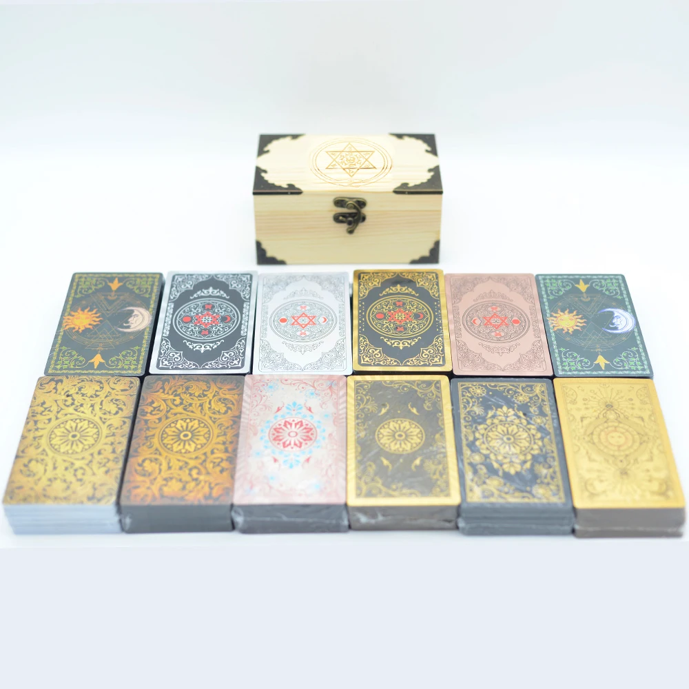Mysterious Six Pointed Star Magic Array Wooden Box Gold Foil Tarot Card Set Board Game Prediction Waterproof Tape Manual |