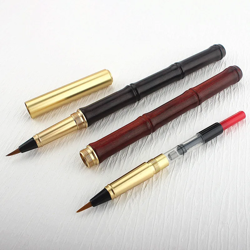 

Wooden Fountain Pen Type Calligraphy Brushes Metal Soft Weasel Hair Small Regular Script Brush for Student Painting Writing