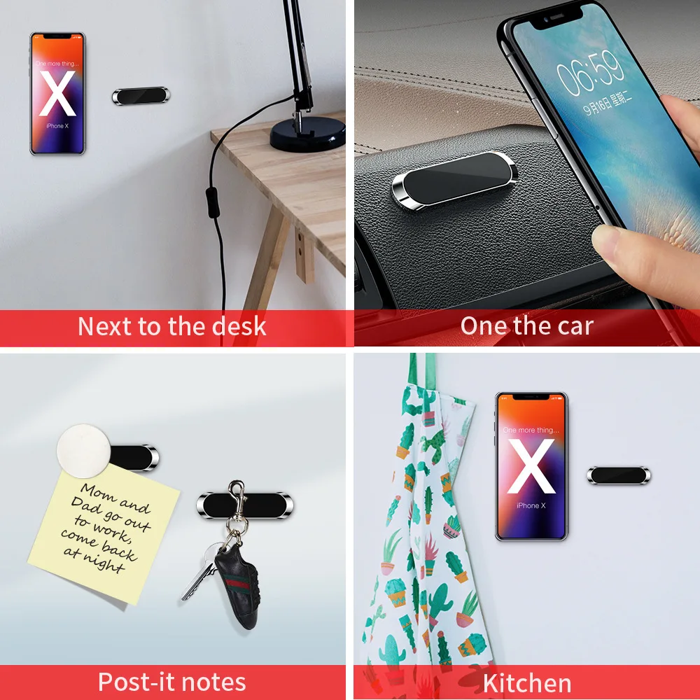 Magnetic Dashboard Phone Holder | Sleek Mini Strip Design | Metal Magnet Car Mount Accessory