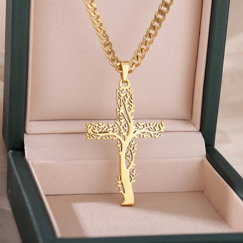 Esclusiva Collana In Acciaio Inossidabile Color Oro Con Piccola Croce P