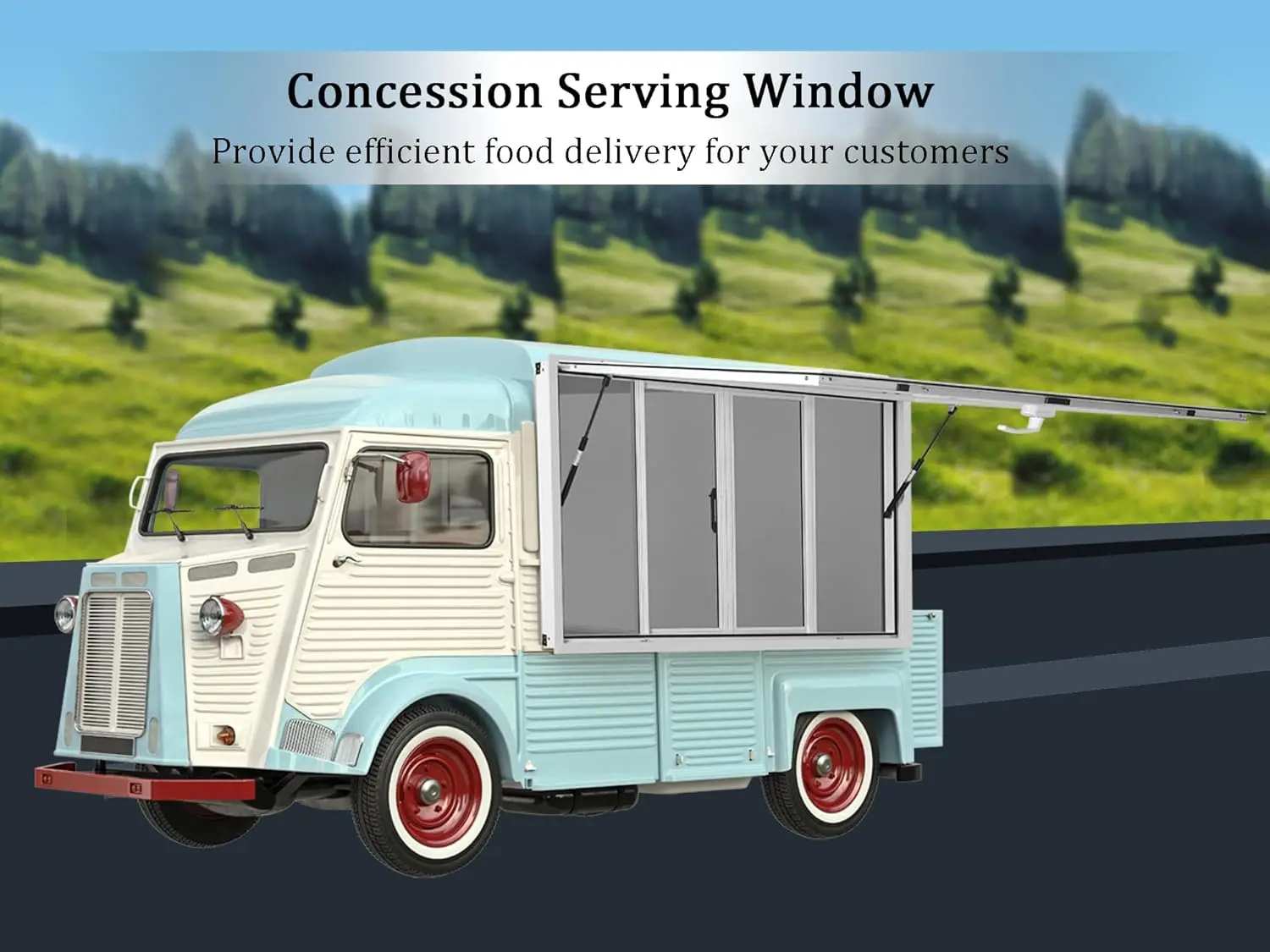 Window 60 x 36 inch, Aluminum Alloy Concession Window for Food Truck with Awning Door and 4 Sliding Screen Windows, Service Wind