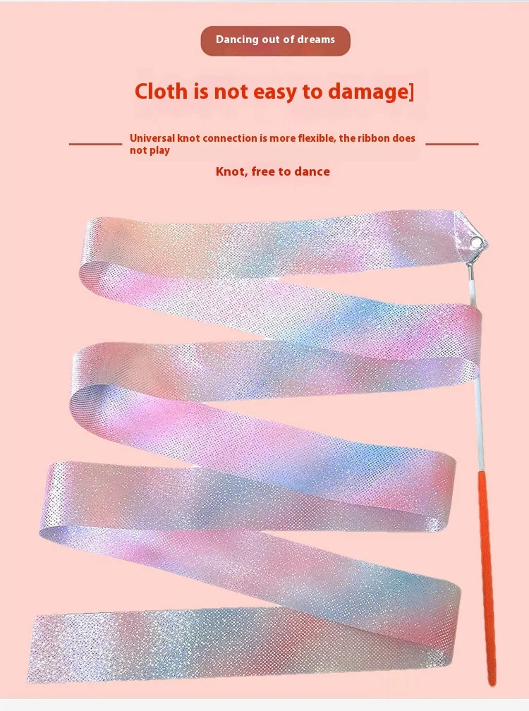 2M/4M Rhythmic Gymnastics Equipment Ballet Streamer Dance Ribbon Rhythmic Twiling Rod Rainbow Stick Training Flashing Star