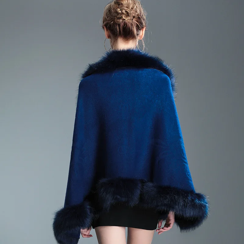 Frauen Faux Fuchs Pelz Schal Luxus Warme Kaschmir Fühlen Wrap Dame Klassische Strickjacke Herbst Winter Einfarbig Mantel Drop schiff – Detail 34