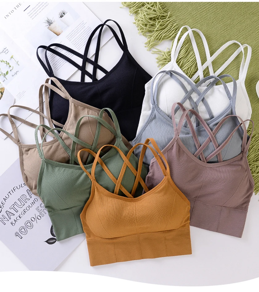 Description Picture 2 of itemWomen Tops Sexy Tank Top Women Shockproof Sexy Back Sports Bras Breathable Built In Bra Solid Color Camis 2023 New топ женский