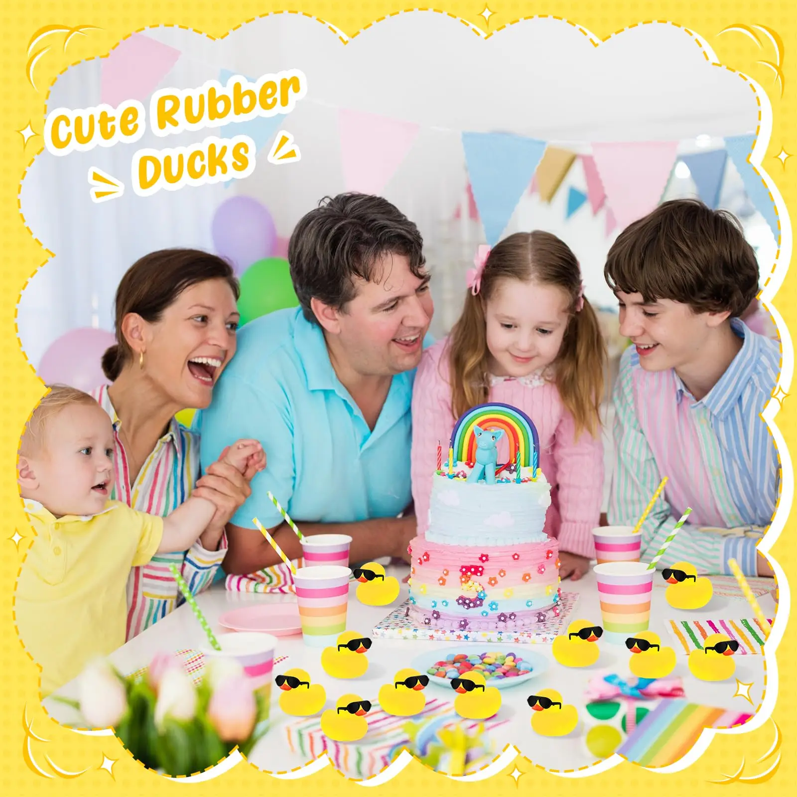 1-100pc Mini Rubber Ducks Set in Bulk with Sunglasses Float Squeak Tiny Ducks Rubber Duck Toy for Kids Party Birthday Supplies 6