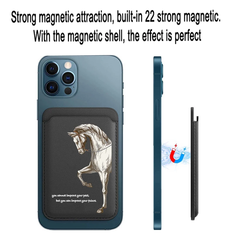 Luxury Magnetic Racehorse Leather Wallet Case with Card Holder