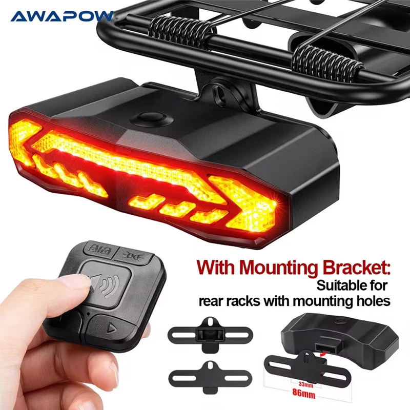 Bicycle Alarm Awapow Bicycle Alarm Anti Theft Bike Taillight Alarm LED Waterproof Tail Light With Mounting Bracket 5In1 Intelligent Bike Lamp
